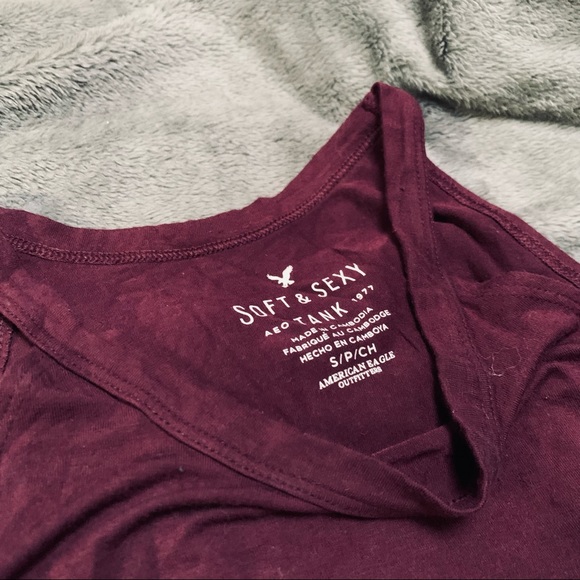 Two AEO Soft and Sexy High-Neck Tank Tops (Washed Black and Maroon) - Picture 5 of 10